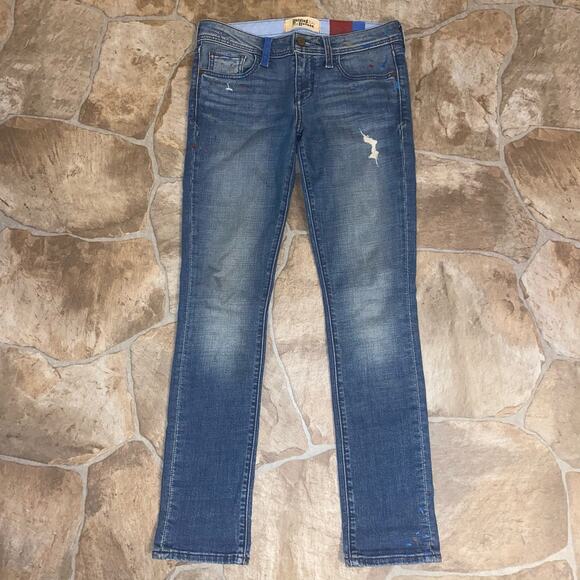 Holding Horses Paint Splatter Design Distressed Skinny Jeans, Size 26 Petite - Picture 3 of 8